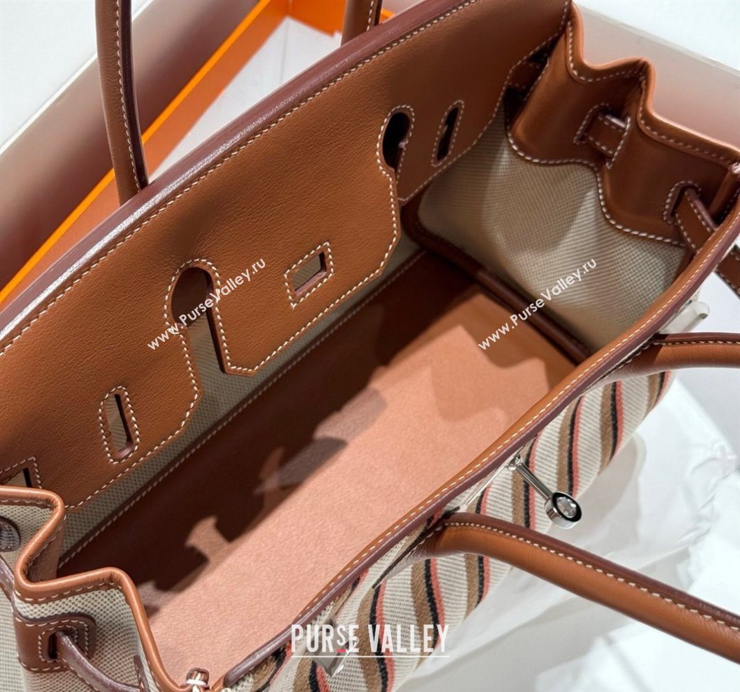 Hermes Mini Shoulder Birkin Bag 29cm in Canvas and Calfskin Leather Mocha Brown 2 2025 (Half Handmade) (FLB-251125032)