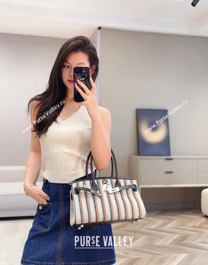 Hermes Mini Shoulder Birkin Bag 29cm in Canvas and Calfskin Leather Black/Silver 1 2025 (Half Handmade) (FLB-251125033)