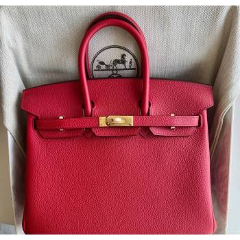 Hermes Birkin 25cm Bag in Togo Calfskin Leather Chinese Red 2025 (Full Handmade) (XY-251125052)