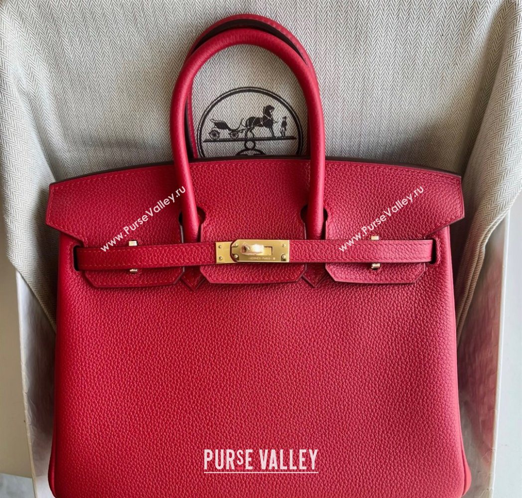 Hermes Birkin 25cm Bag in Togo Calfskin Leather Chinese Red 2025 (Full Handmade) (XY-251125052)