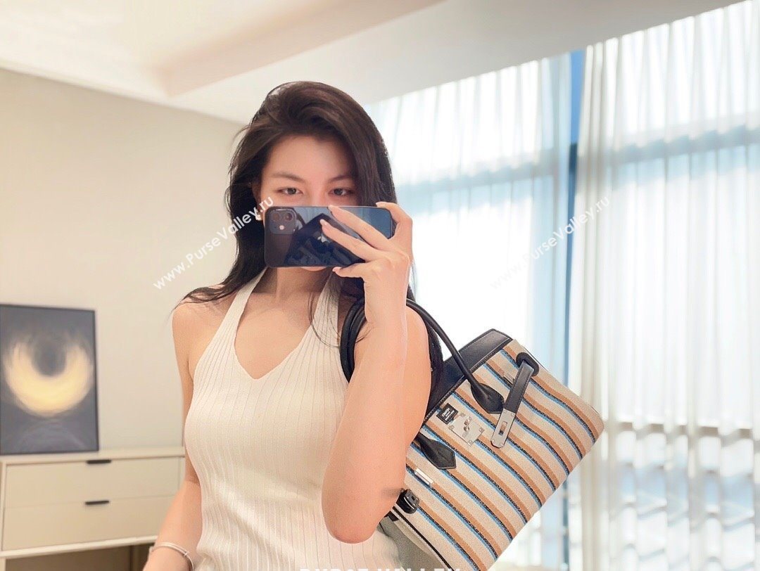 Hermes Mini Shoulder Birkin Bag 29cm in Canvas and Calfskin Leather Black/Silver 1 2025 (Half Handmade) (FLB-251125033)