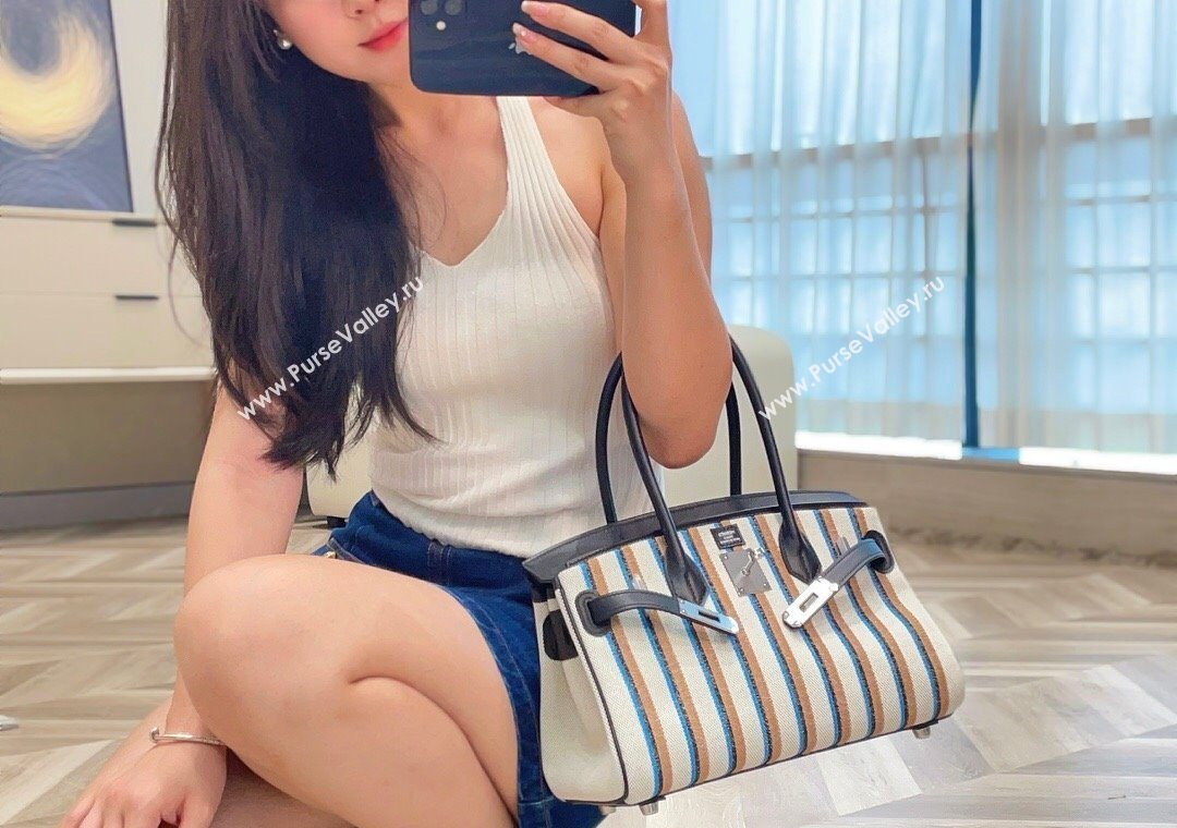 Hermes Mini Shoulder Birkin Bag 29cm in Canvas and Calfskin Leather Black/Silver 1 2025 (Half Handmade) (FLB-251125033)