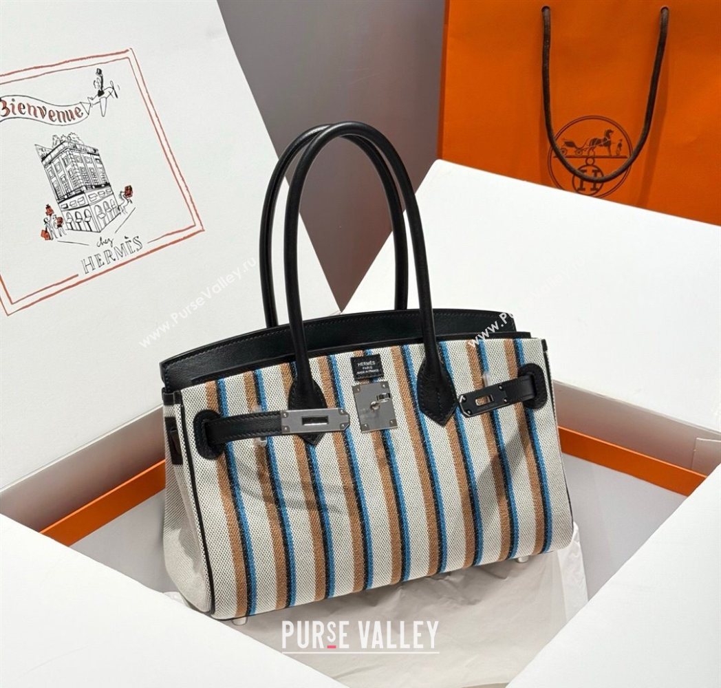 Hermes Mini Shoulder Birkin Bag 29cm in Canvas and Calfskin Leather Black/Silver 1 2025 (Half Handmade) (FLB-251125033)