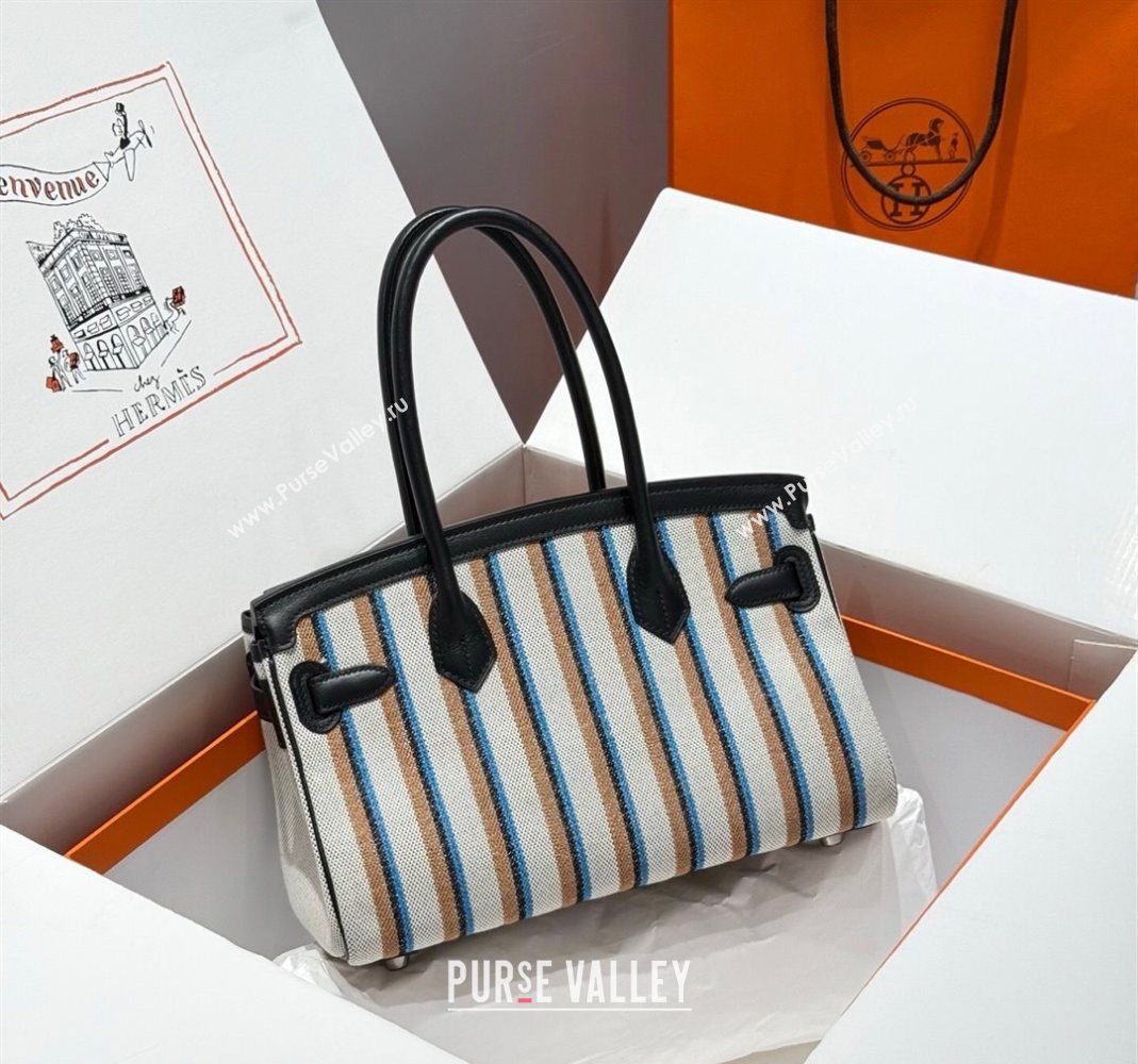 Hermes Mini Shoulder Birkin Bag 29cm in Canvas and Calfskin Leather Black/Silver 1 2025 (Half Handmade) (FLB-251125033)