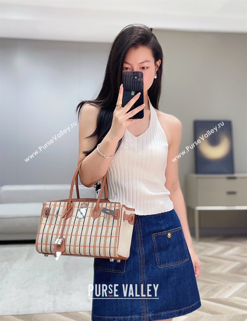 Hermes Mini Shoulder Birkin Bag 29cm in Canvas and Calfskin Leather Mocha Brown 1 2025 (Half Handmade) (FLB-251125031)