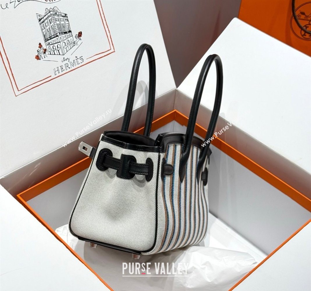 Hermes Mini Shoulder Birkin Bag 29cm in Canvas and Calfskin Leather Black/Silver 1 2025 (Half Handmade) (FLB-251125033)