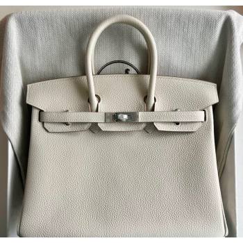 Hermes Birkin 25 Bag in Togo Calfskin Leather Cream White/Silver 2025 (Full Handmade) (XY-251125056)
