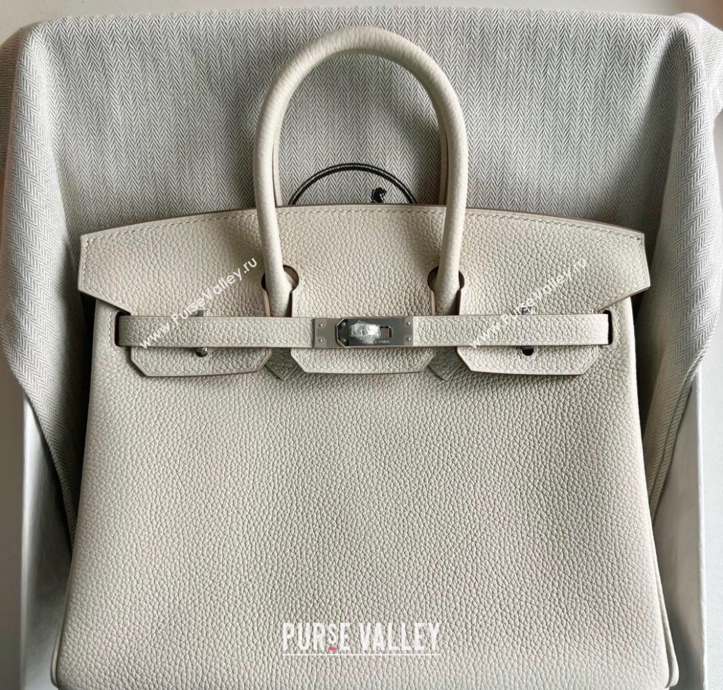 Hermes Birkin 25 Bag in Togo Calfskin Leather Cream White/Silver 2025 (Full Handmade) (XY-251125056)