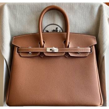 Hermes Birkin 25 Bag in Togo Calfskin Leather Brown/Silver 2025 (Full Handmade) (XY-251125058)