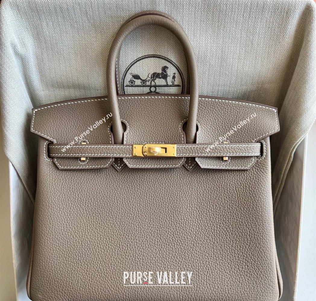 Hermes Birkin 25 Bag in Togo Calfskin Leather Elephant Grey/Gold 2025 (Full Handmade) (XY-251125060)