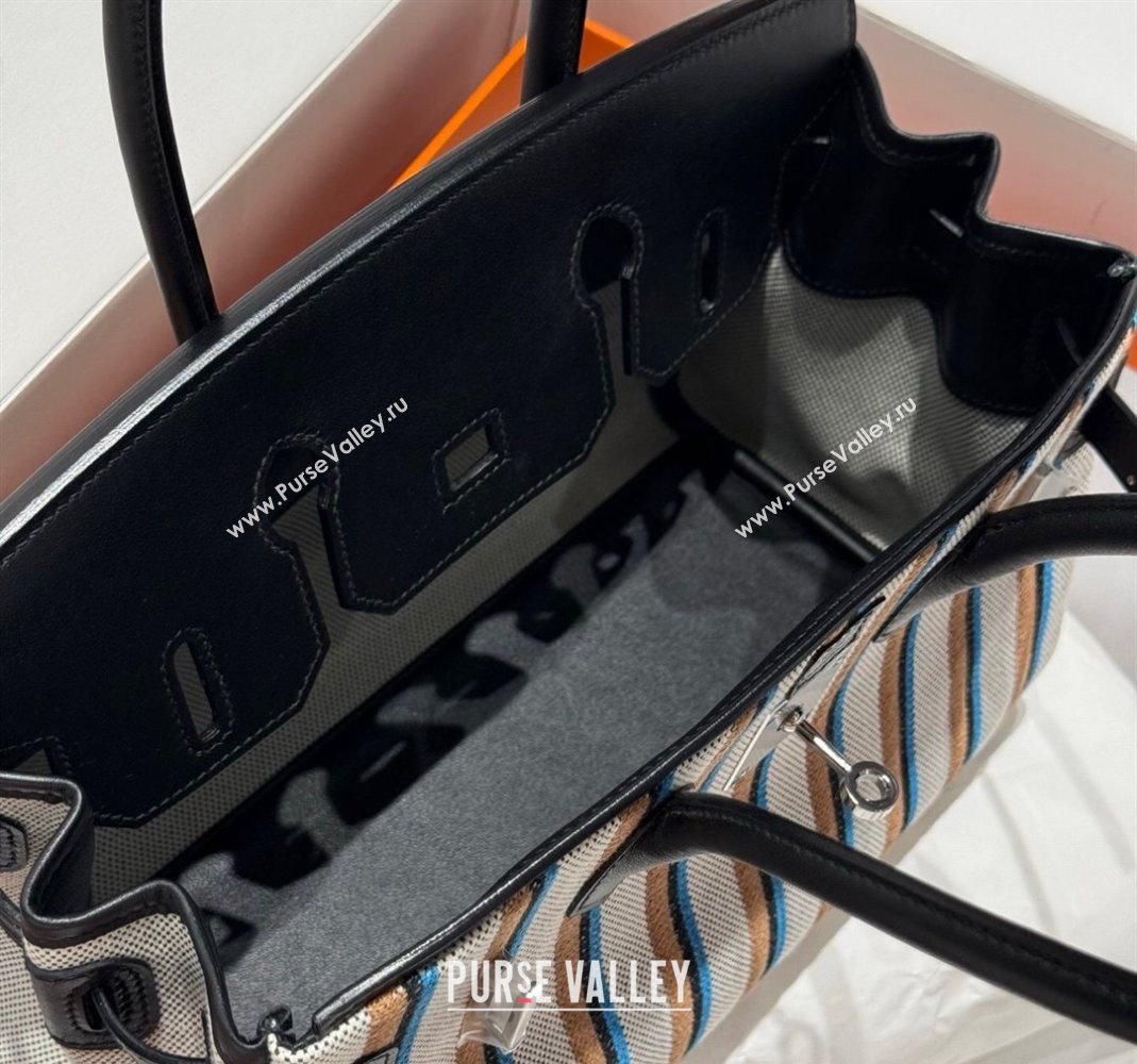 Hermes Mini Shoulder Birkin Bag 29cm in Canvas and Calfskin Leather Black/Silver 1 2025 (Half Handmade) (FLB-251125033)