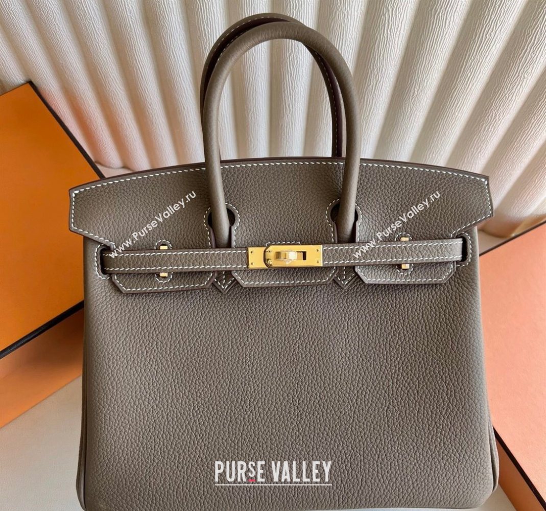 Hermes Birkin 25 Bag in Togo Calfskin Leather Elephant Grey/Gold 2025 (Full Handmade) (XY-251125060)