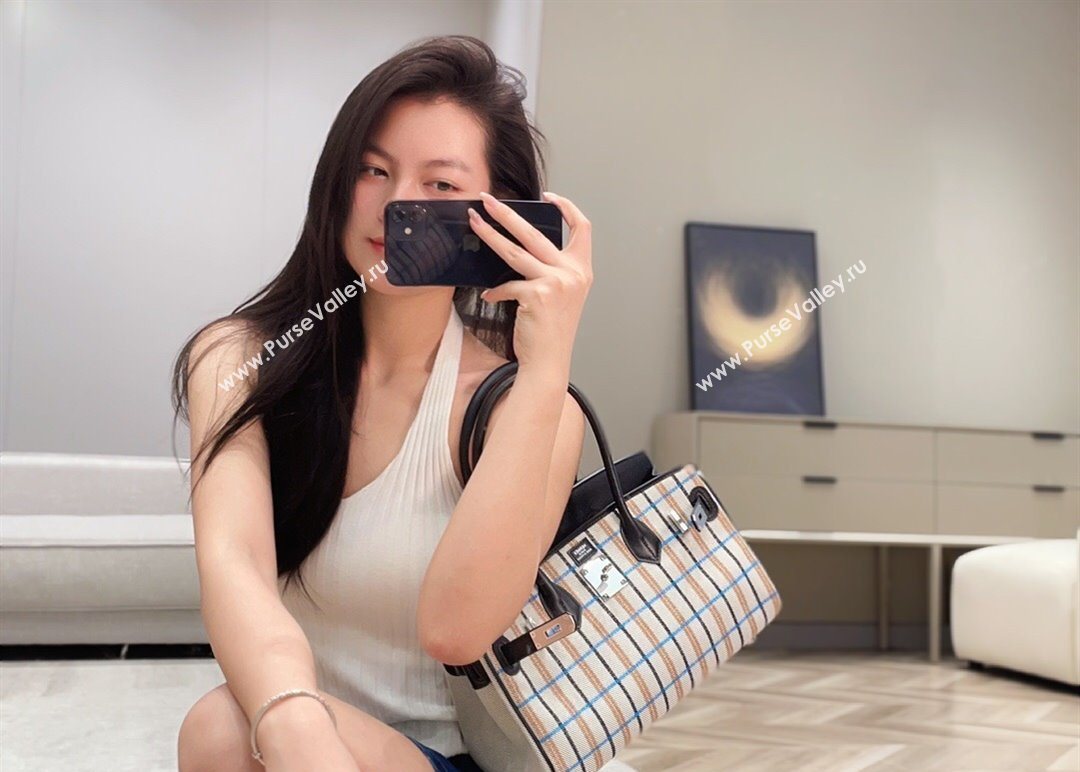 Hermes Mini Shoulder Birkin Bag 29cm in Canvas and Calfskin Leather Black/Silver 2 2025 (Half Handmade) (FLB-251125034)