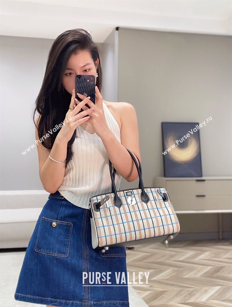 Hermes Mini Shoulder Birkin Bag 29cm in Canvas and Calfskin Leather Black/Silver 2 2025 (Half Handmade) (FLB-251125034)