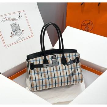 Hermes Mini Shoulder Birkin Bag 29cm in Canvas and Calfskin Leather Black/Silver 2 2025 (Half Handmade) (FLB-251125034)