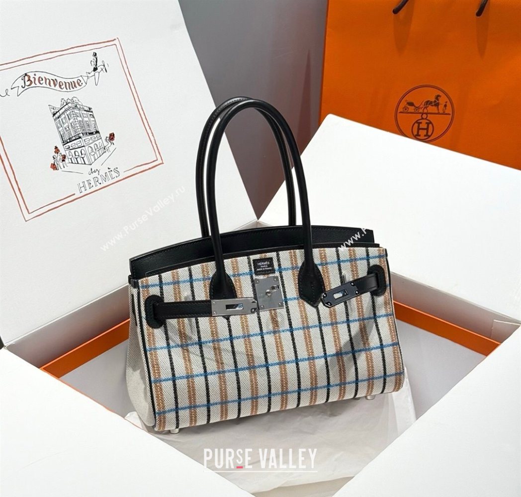 Hermes Mini Shoulder Birkin Bag 29cm in Canvas and Calfskin Leather Black/Silver 2 2025 (Half Handmade) (FLB-251125034)