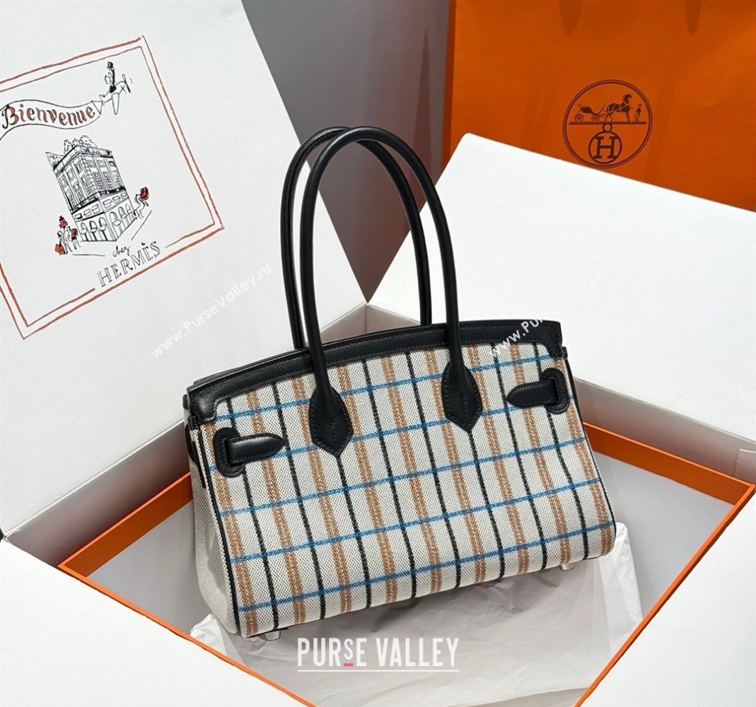 Hermes Mini Shoulder Birkin Bag 29cm in Canvas and Calfskin Leather Black/Silver 2 2025 (Half Handmade) (FLB-251125034)