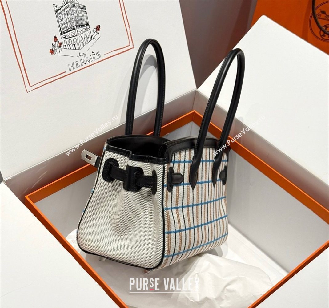 Hermes Mini Shoulder Birkin Bag 29cm in Canvas and Calfskin Leather Black/Silver 2 2025 (Half Handmade) (FLB-251125034)