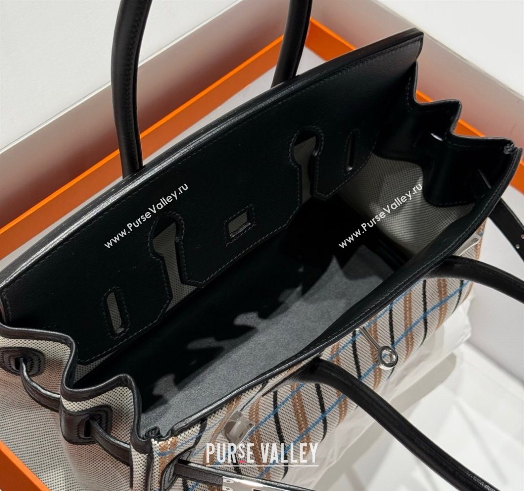 Hermes Mini Shoulder Birkin Bag 29cm in Canvas and Calfskin Leather Black/Silver 2 2025 (Half Handmade) (FLB-251125034)