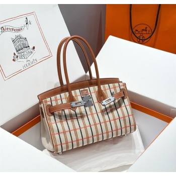 Hermes Mini Shoulder Birkin Bag 29cm in Canvas and Calfskin Leather Mocha Brown 1 2025 (Half Handmade) (FLB-251125031)