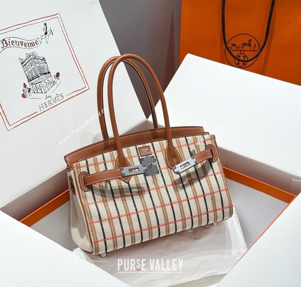 Hermes Mini Shoulder Birkin Bag 29cm in Canvas and Calfskin Leather Mocha Brown 1 2025 (Half Handmade) (FLB-251125031)