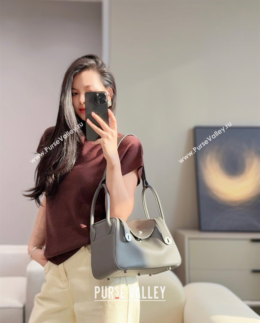 Hermes Lindy Bag 26cm in Clemence Leather Cloud Grey 2025 (Half Handmade) (FLB-251125035)