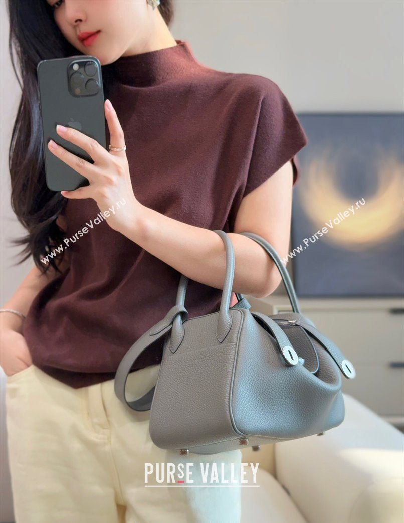 Hermes Lindy Bag 26cm in Clemence Leather Cloud Grey 2025 (Half Handmade) (FLB-251125035)