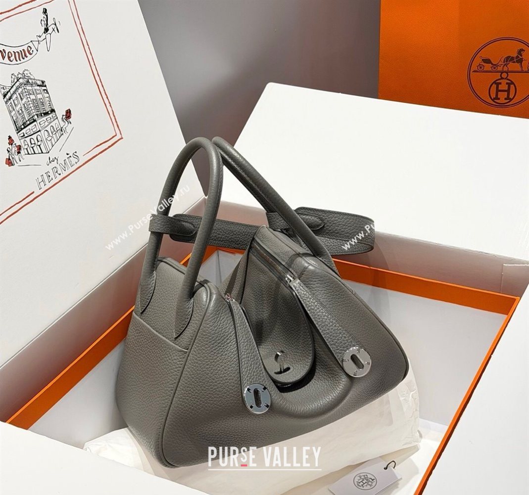 Hermes Lindy Bag 26cm in Clemence Leather Cloud Grey 2025 (Half Handmade) (FLB-251125035)