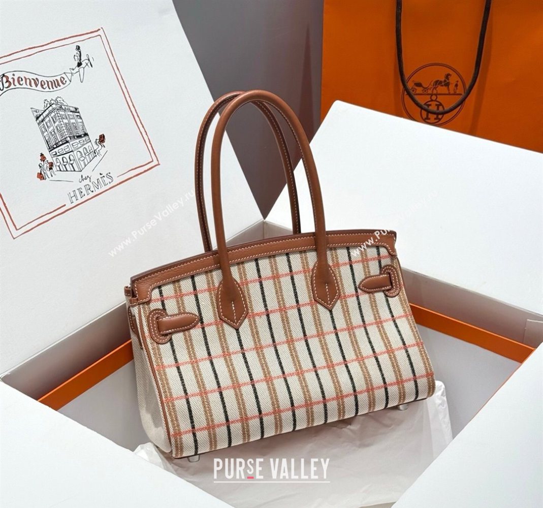 Hermes Mini Shoulder Birkin Bag 29cm in Canvas and Calfskin Leather Mocha Brown 1 2025 (Half Handmade) (FLB-251125031)