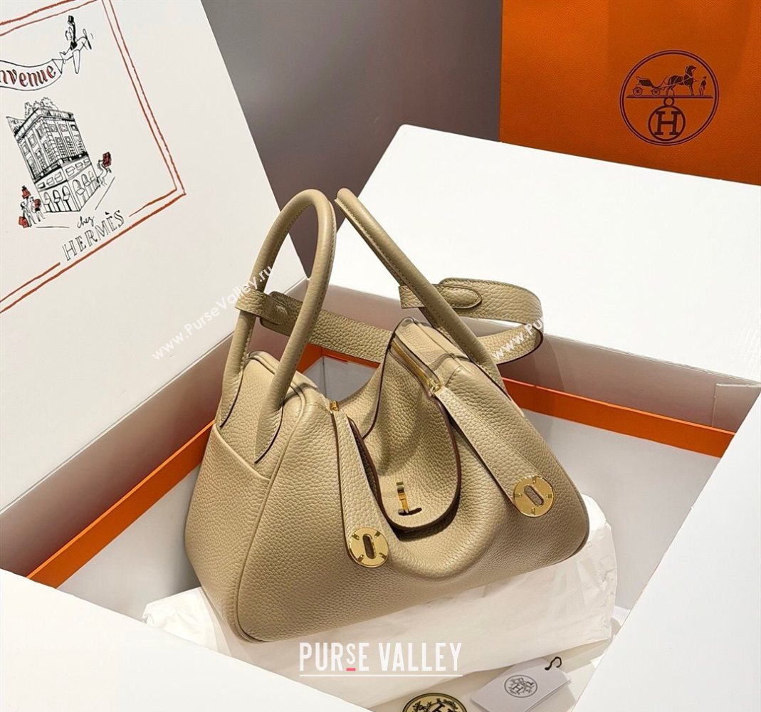 Hermes Lindy Bag 26cm in Clemence Leather Coat Beige 2025 (Half Handmade) (FLB-251125036)