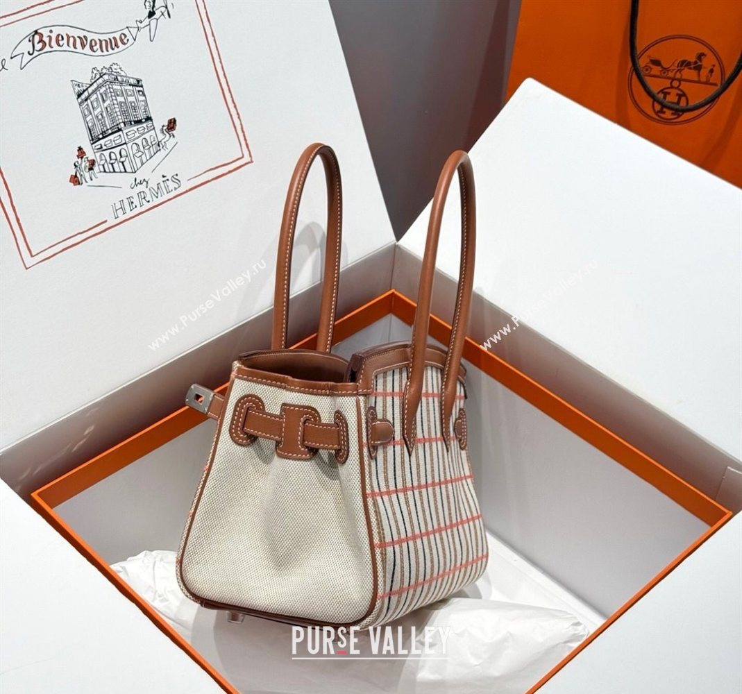Hermes Mini Shoulder Birkin Bag 29cm in Canvas and Calfskin Leather Mocha Brown 1 2025 (Half Handmade) (FLB-251125031)