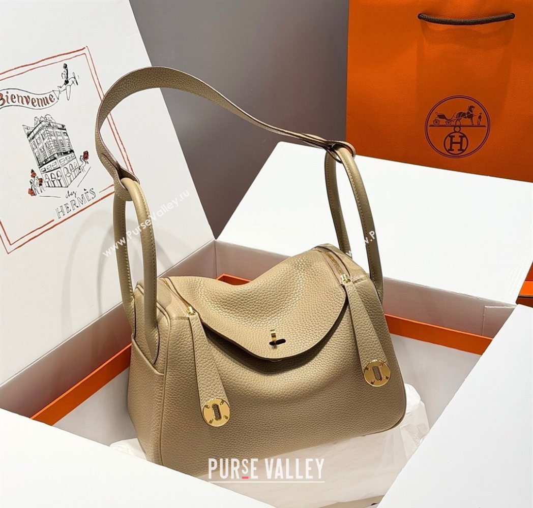 Hermes Lindy Bag 26cm in Clemence Leather Coat Beige 2025 (Half Handmade) (FLB-251125036)