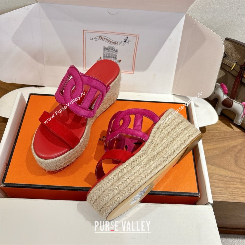 Hermes Lipari Wedge Slides Sandal in Suede Red/Pink 2025 1222 (MD-251222096)