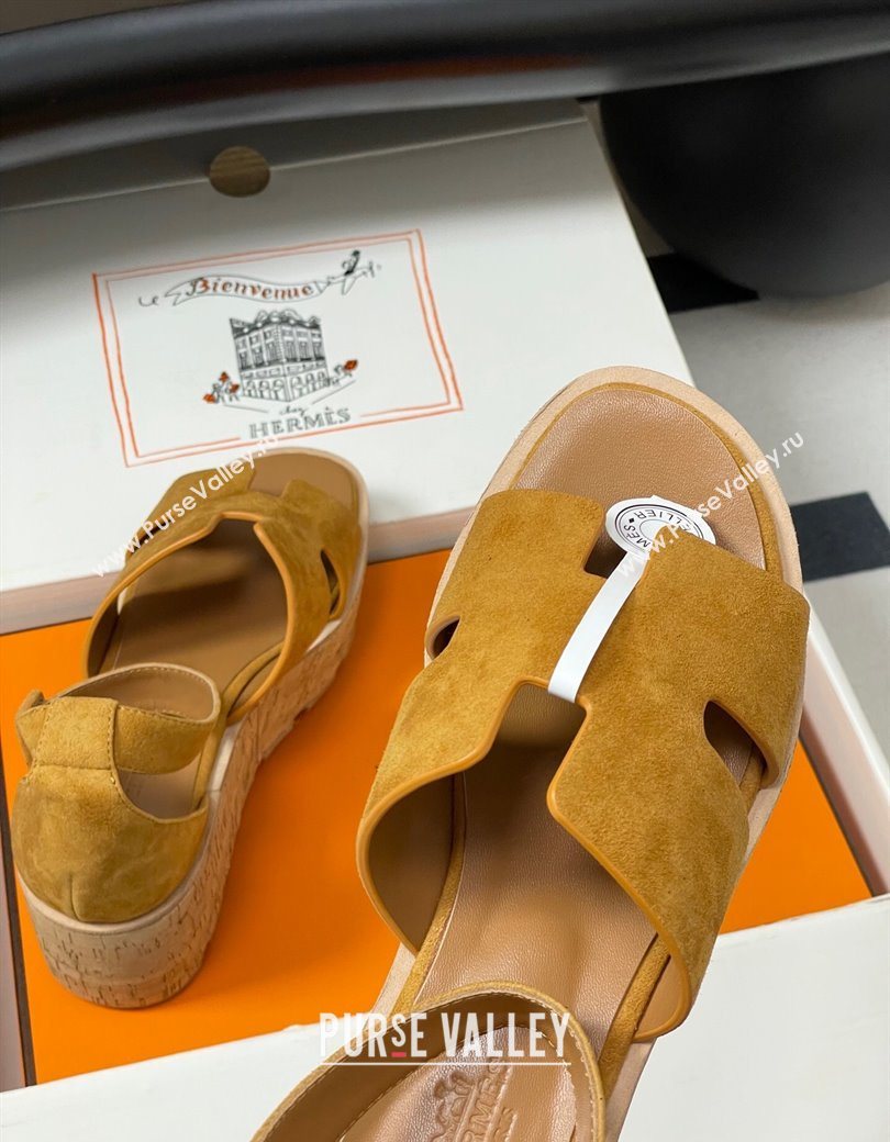 Hermes Luce Wedge Platform Sandals 7cm in Suede Yellow 2025 H252131 (MD-251220011)