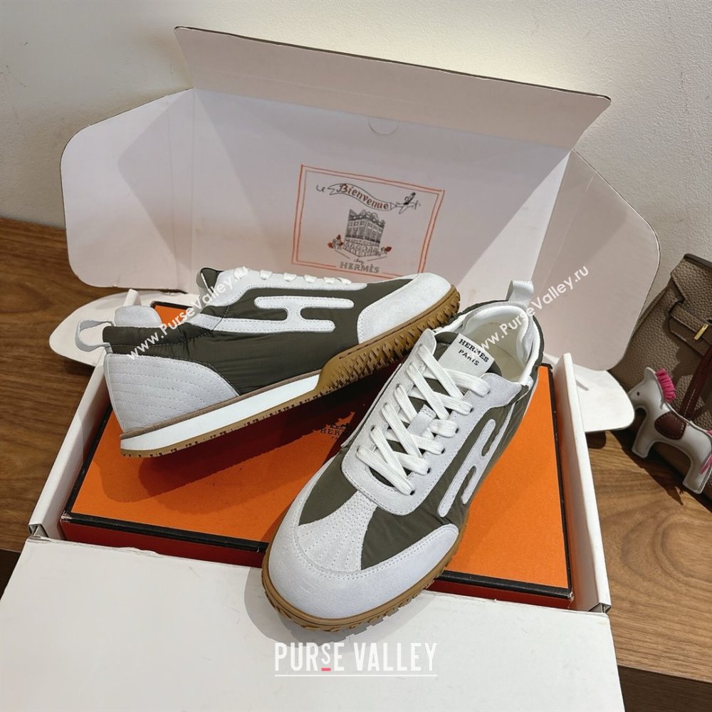 Hermes Jet Sneakers in Fabric and Suede White/Green 2025 1222 (MD-251222022)