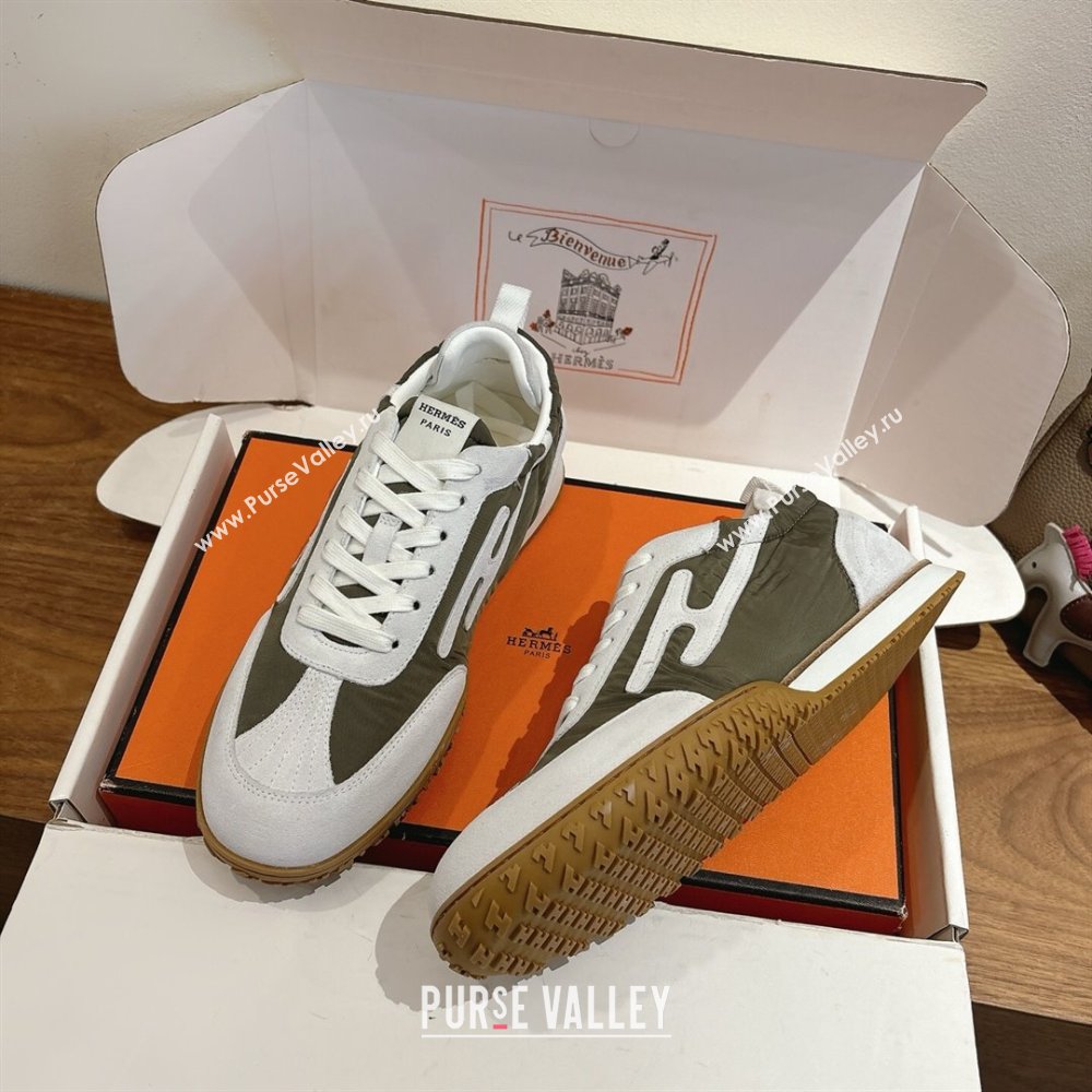 Hermes Jet Sneakers in Fabric and Suede White/Green 2025 1222 (MD-251222022)
