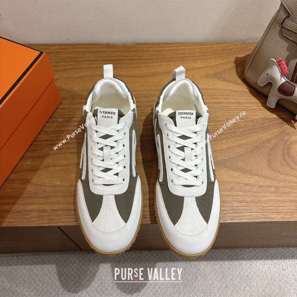 Hermes Jet Sneakers in Fabric and Suede White/Green 2025 1222 (MD-251222022)