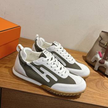 Hermes Jet Sneakers in Fabric and Suede White/Green 2025 1222 (MD-251222022)
