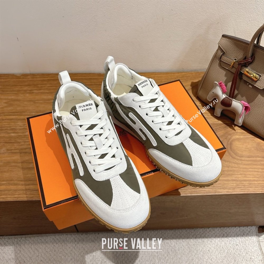 Hermes Jet Sneakers in Fabric and Suede White/Green 2025 1222 (MD-251222022)