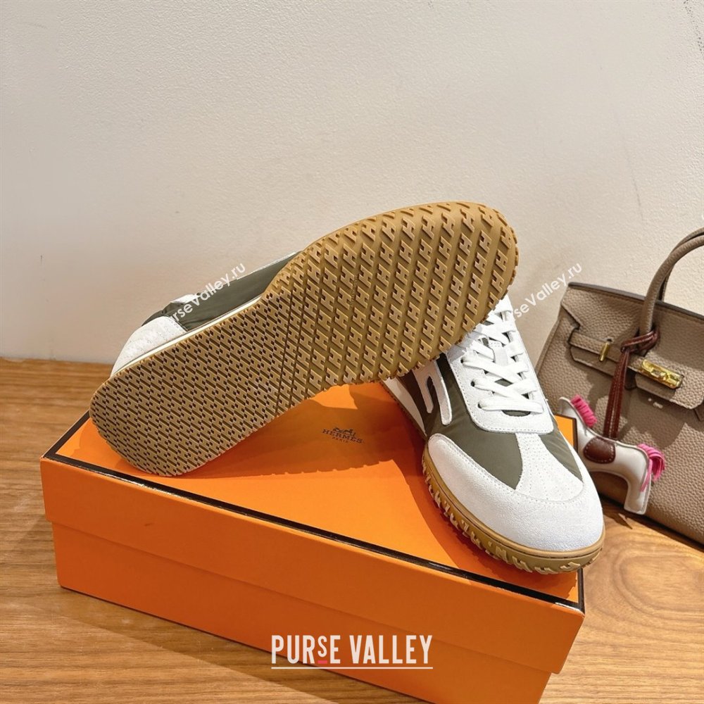 Hermes Jet Sneakers in Fabric and Suede White/Green 2025 1222 (MD-251222022)