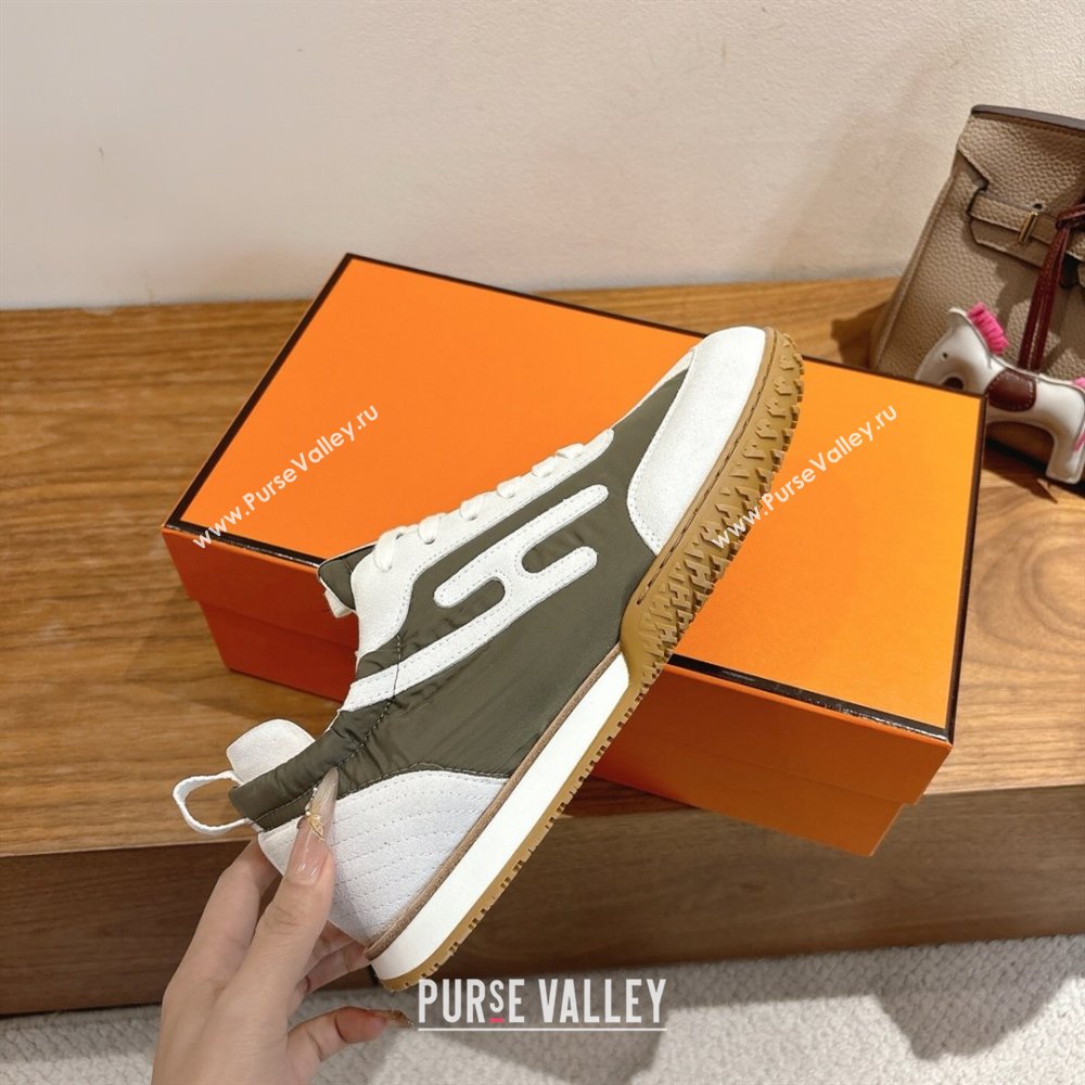 Hermes Jet Sneakers in Fabric and Suede White/Green 2025 1222 (MD-251222022)