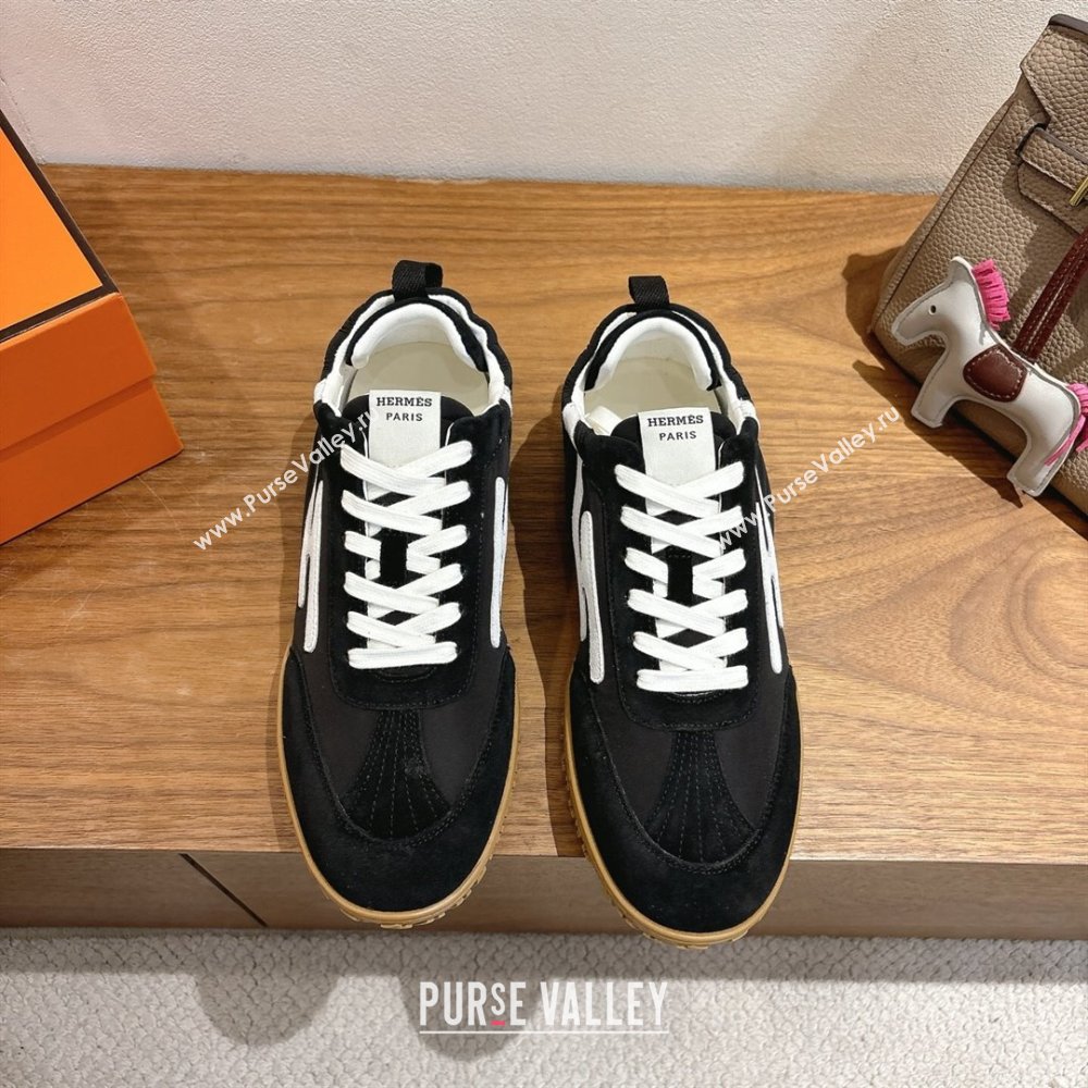 Hermes Jet Sneakers in Fabric and Suede Black/White 2025 1222 (MD-251222023)