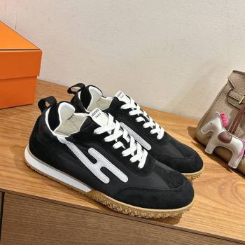 Hermes Jet Sneakers in Fabric and Suede Black/White 2025 1222 (MD-251222023)