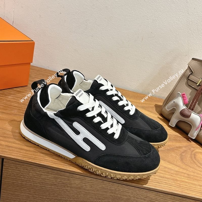 Hermes Jet Sneakers in Fabric and Suede Black/White 2025 1222 (MD-251222023)