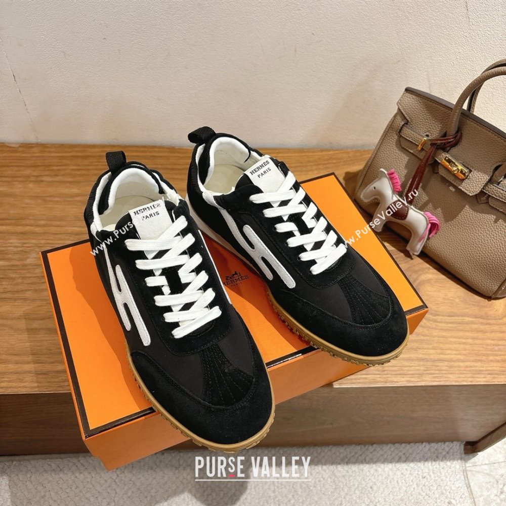 Hermes Jet Sneakers in Fabric and Suede Black/White 2025 1222 (MD-251222023)