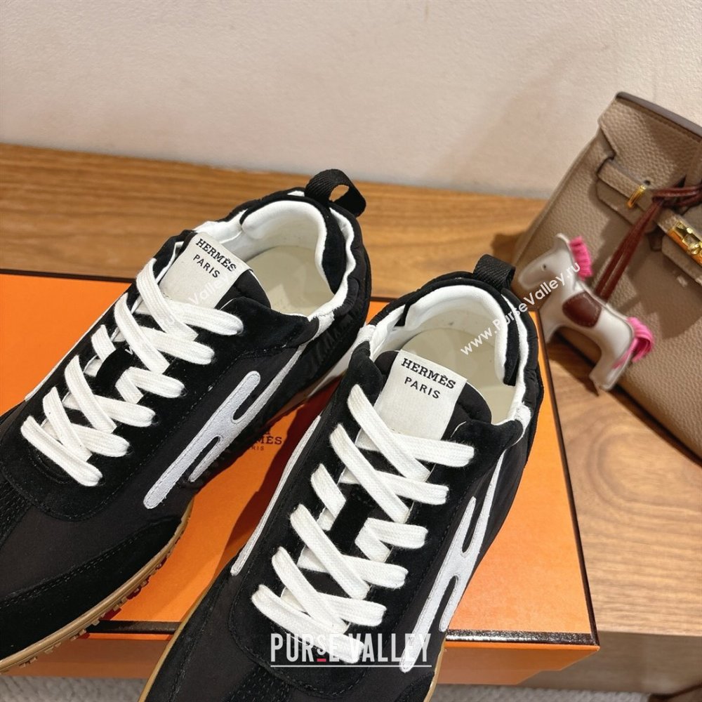 Hermes Jet Sneakers in Fabric and Suede Black/White 2025 1222 (MD-251222023)