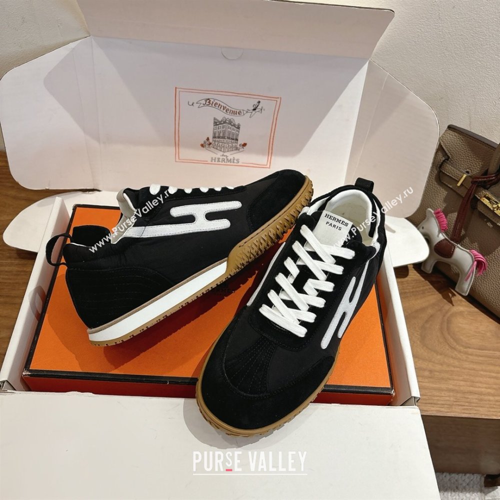 Hermes Jet Sneakers in Fabric and Suede Black/White 2025 1222 (MD-251222023)