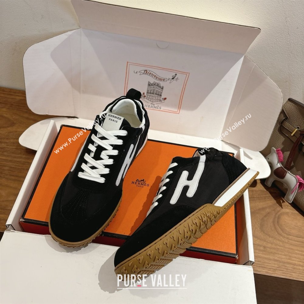 Hermes Jet Sneakers in Fabric and Suede Black/White 2025 1222 (MD-251222023)
