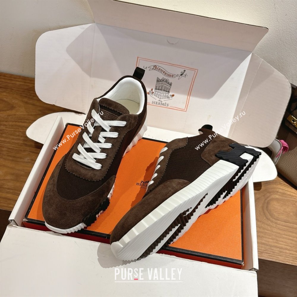 Hermes Bouncing Sneakers in Fabric and Suede Dark Brown 2025 1222 (MD-251222024)