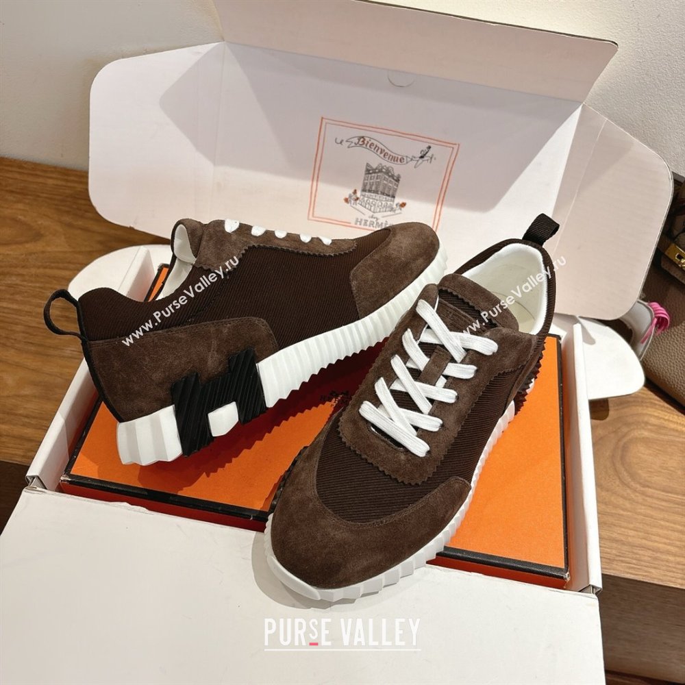 Hermes Bouncing Sneakers in Fabric and Suede Dark Brown 2025 1222 (MD-251222024)